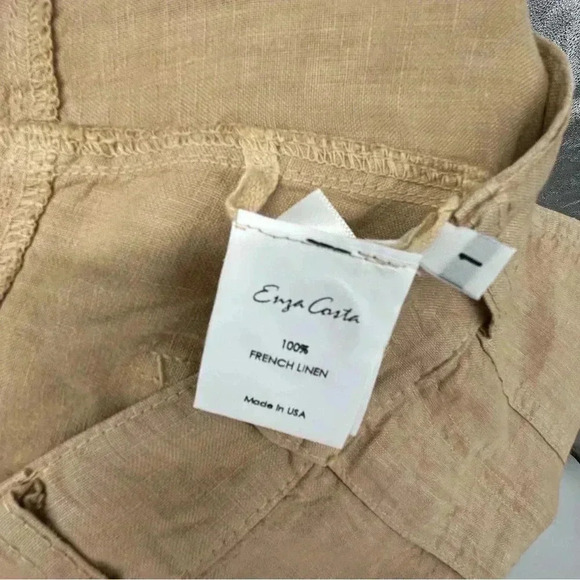 ENZA COSTA FRENCH LINEN HIGH-RISE WID LEG TROUSER PANTS WOMENS SIZE 1 OAT MILK - Picture 3 of 11